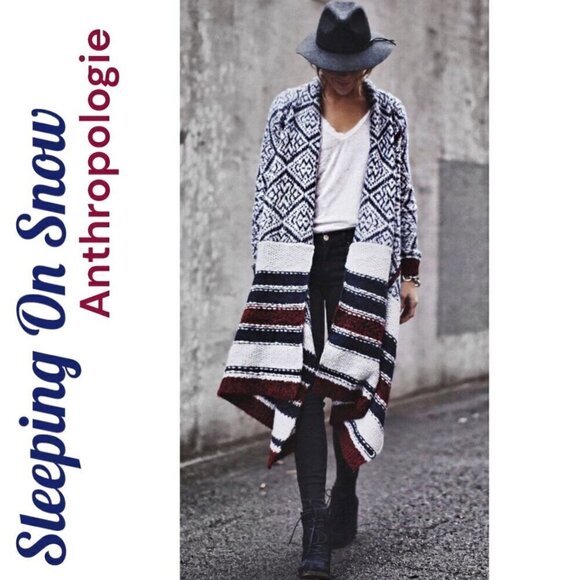 SLEEPING ON SNOW (ANTHROPOLOGIE) Open Front Wool Southwest Chunky Cardigan, Size - Picture 1 of 13